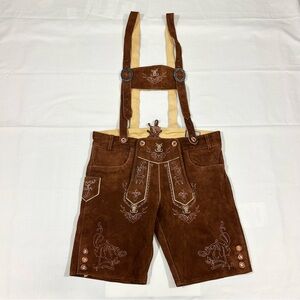Schoneberger Lederhosen Mens 36 Suede Leather Brown Oktoberfest Yodel Talentshow